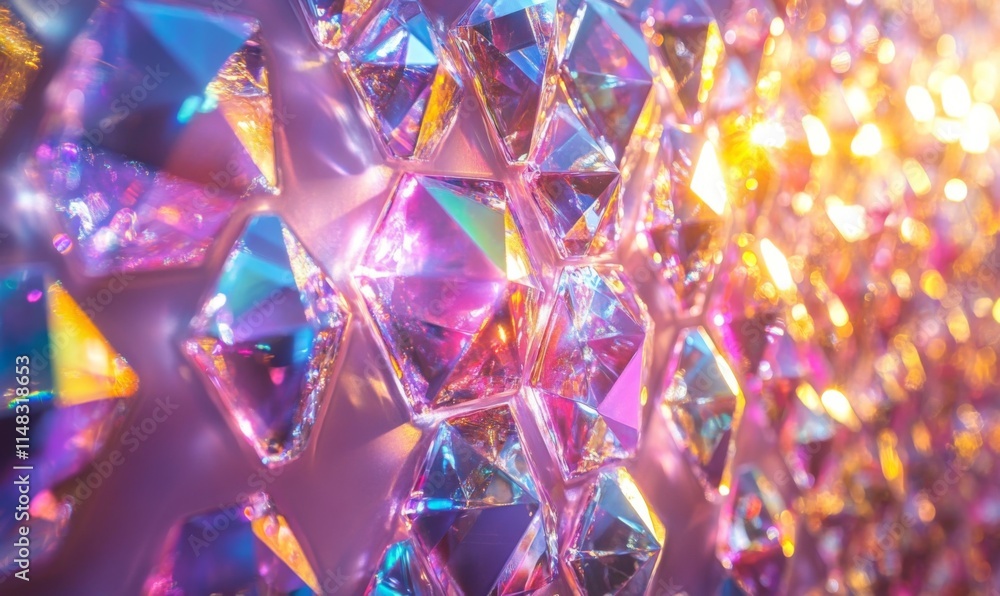 Shiny diamond pattern creates bright presentation backdrop, colorful prism effect on textured wallpaper, holographic light reflections form abstract background Shiny diamond pattern creates bright presentation backdrop, colorful prism effect on textured wallpaper, holographic light reflections form abstract background