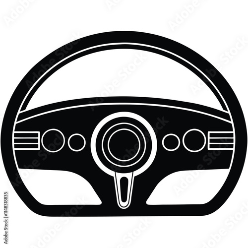 Classic car dashboard silhouette on white background