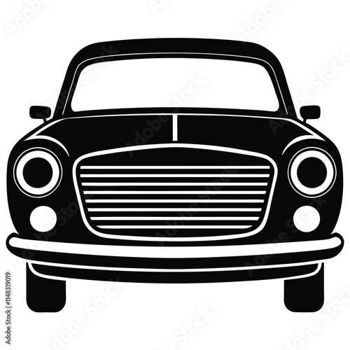 Classic car front view silhouette on white background