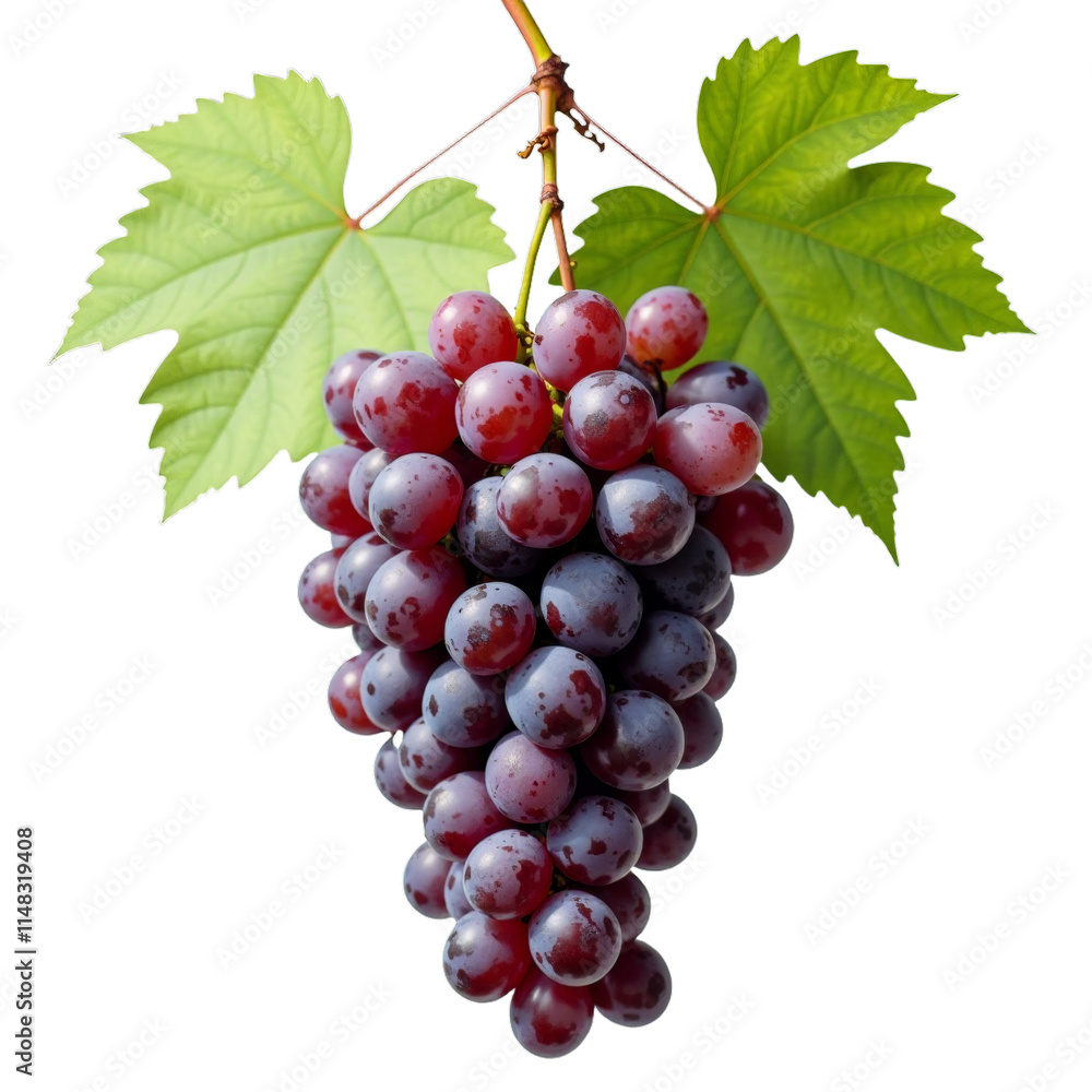 Fototapeta premium Fresh bunch of grapes on stem with leaves