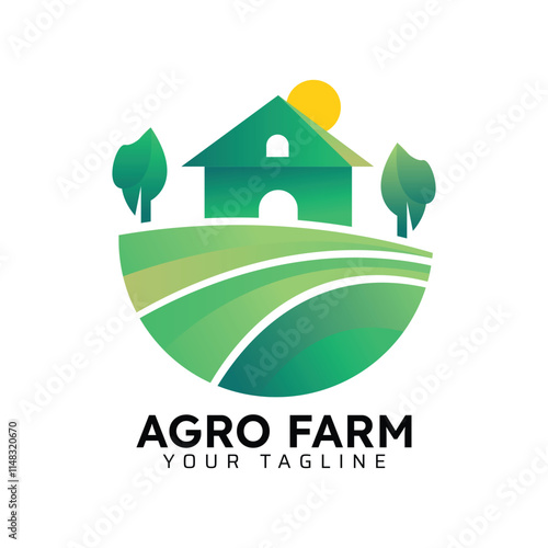 Agro Farm Green sunny Logo Design Template