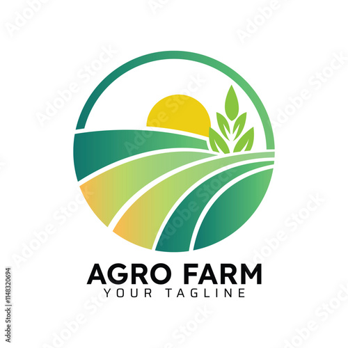 Agro Farm Green sunny Logo Design Template photo