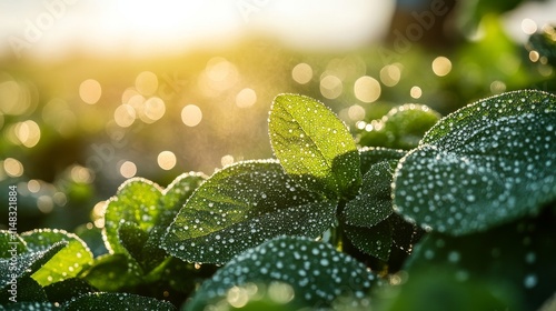 Wallpaper Mural Fresh Green Leaves with Morning Dew Torontodigital.ca