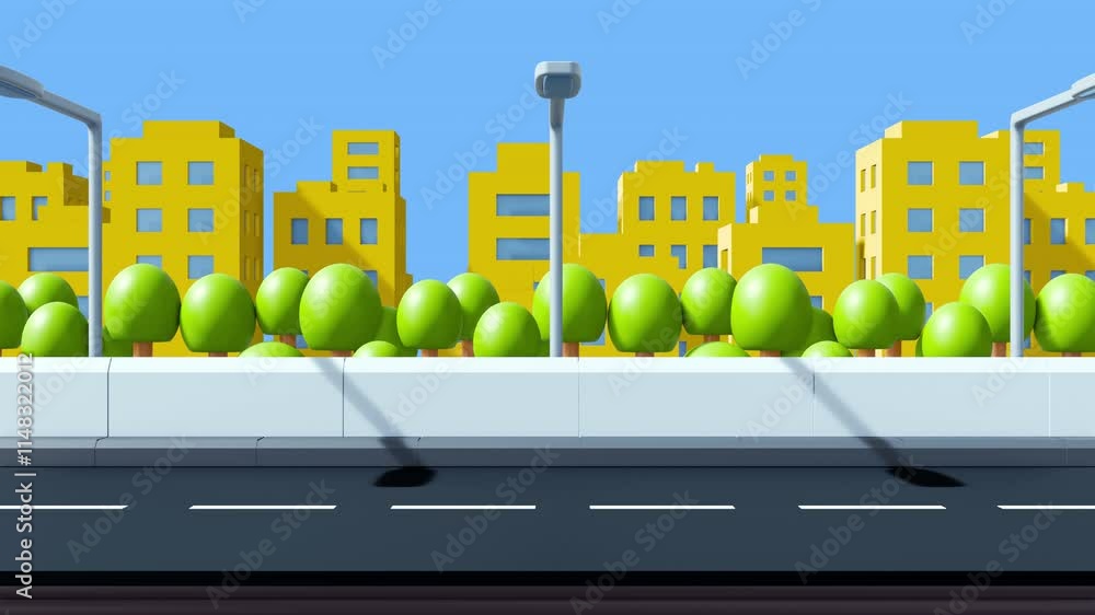 3d animation background for game. Seamless loop moving city landscape ...