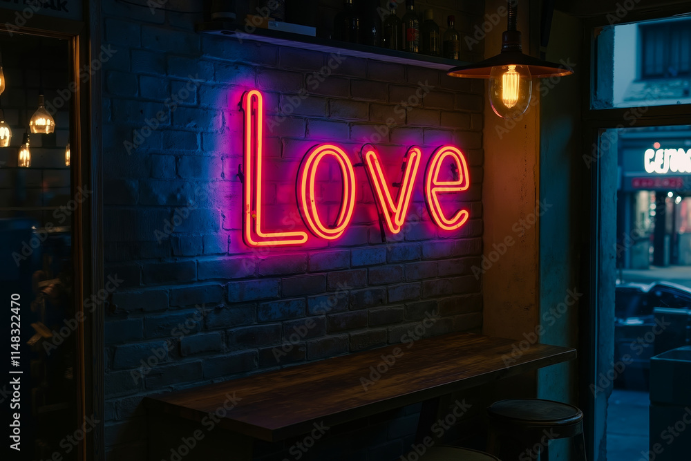 custom made wallpaper toronto digitalA neon sign that says LOVE on a brick wall