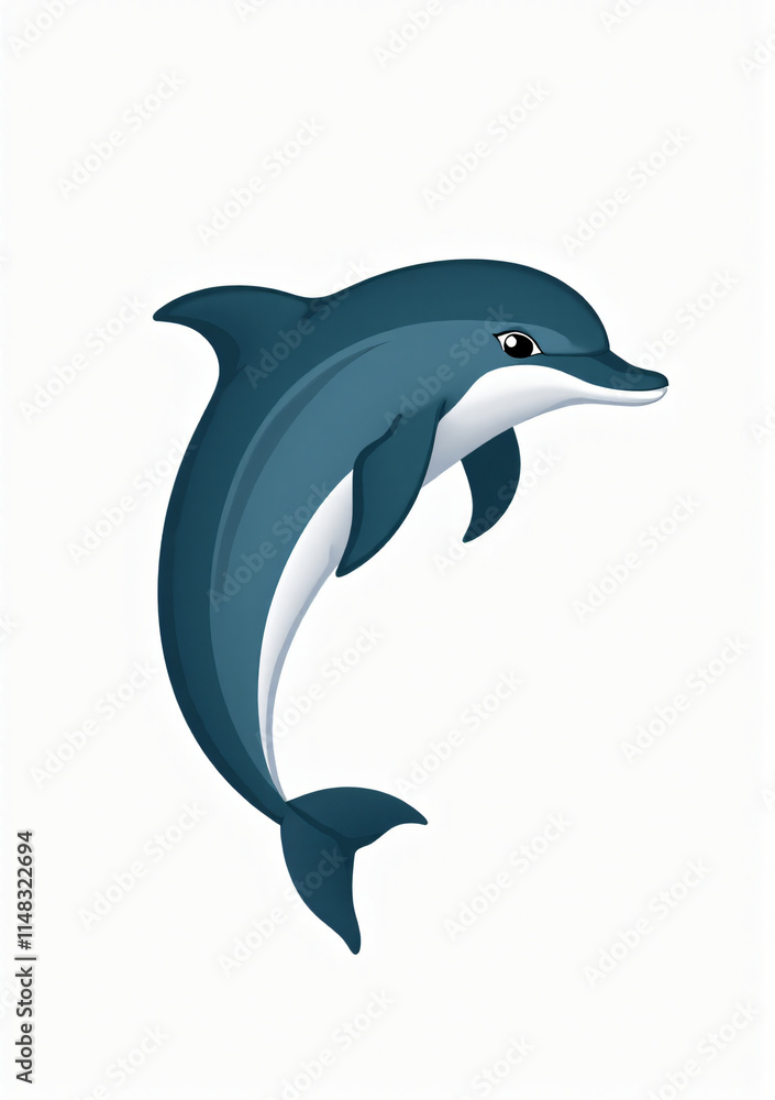 Fototapeta premium Playful Dolphin Jumping on White Background, 2D Vector Animal Illustration