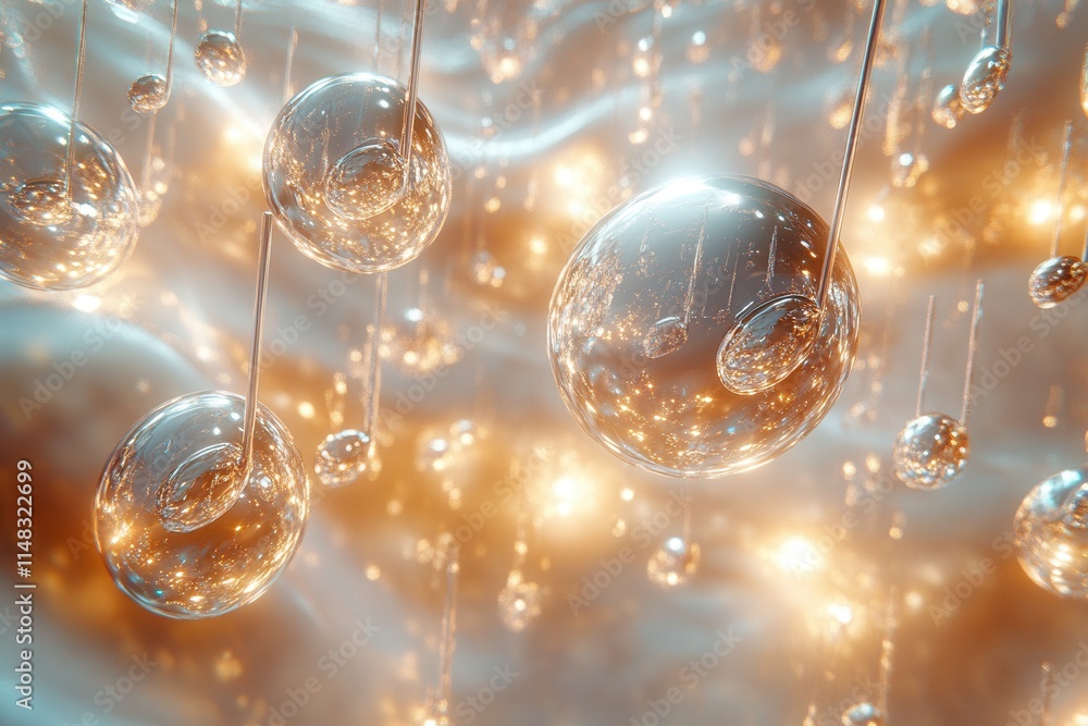 A surreal depiction of glowing bubbles suspended in a soft, wavy background. A surreal depiction of glowing bubbles suspended in a soft, wavy background.