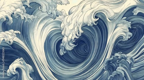 Majestic ocean waves crash against the shore in a dynamic display of power and beauty in this calming scene