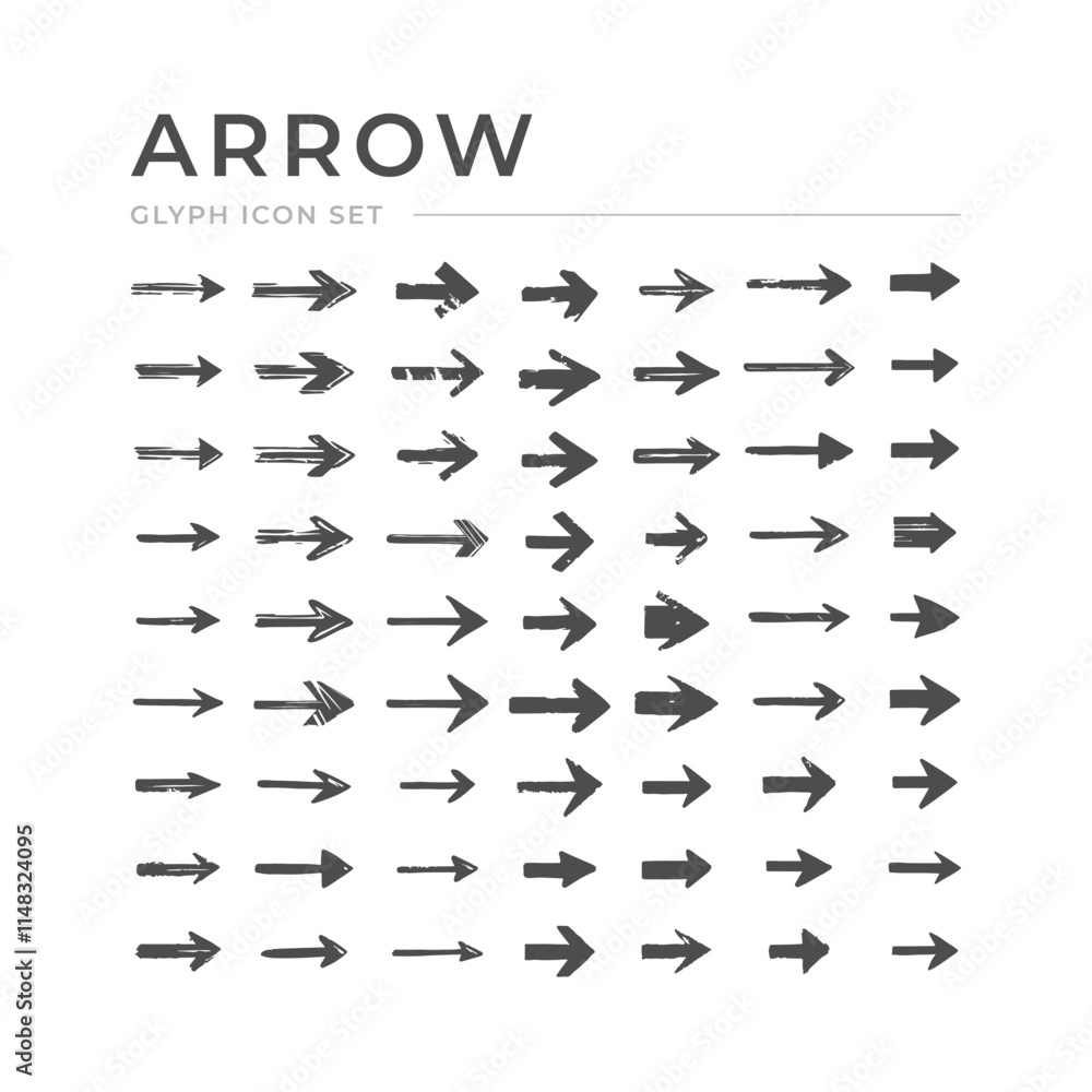 Naklejka premium Set hand drawn glyph icons of arrow isolated on white. Vector illustration