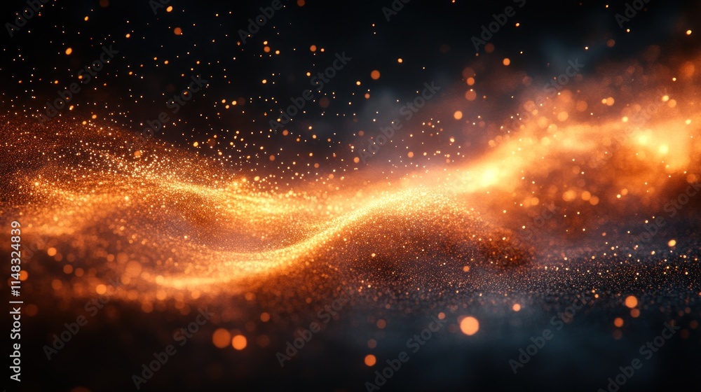 Abstract fiery wave of glowing particles on dark background. Abstract fiery wave of glowing particles on dark background.