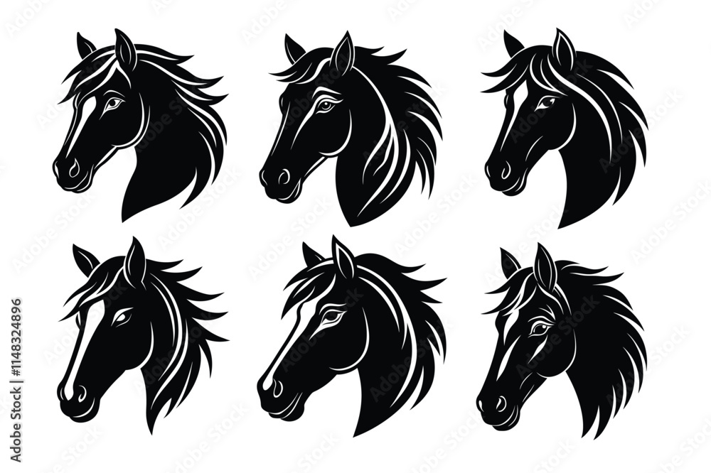set of black and white horses set of black and white horses