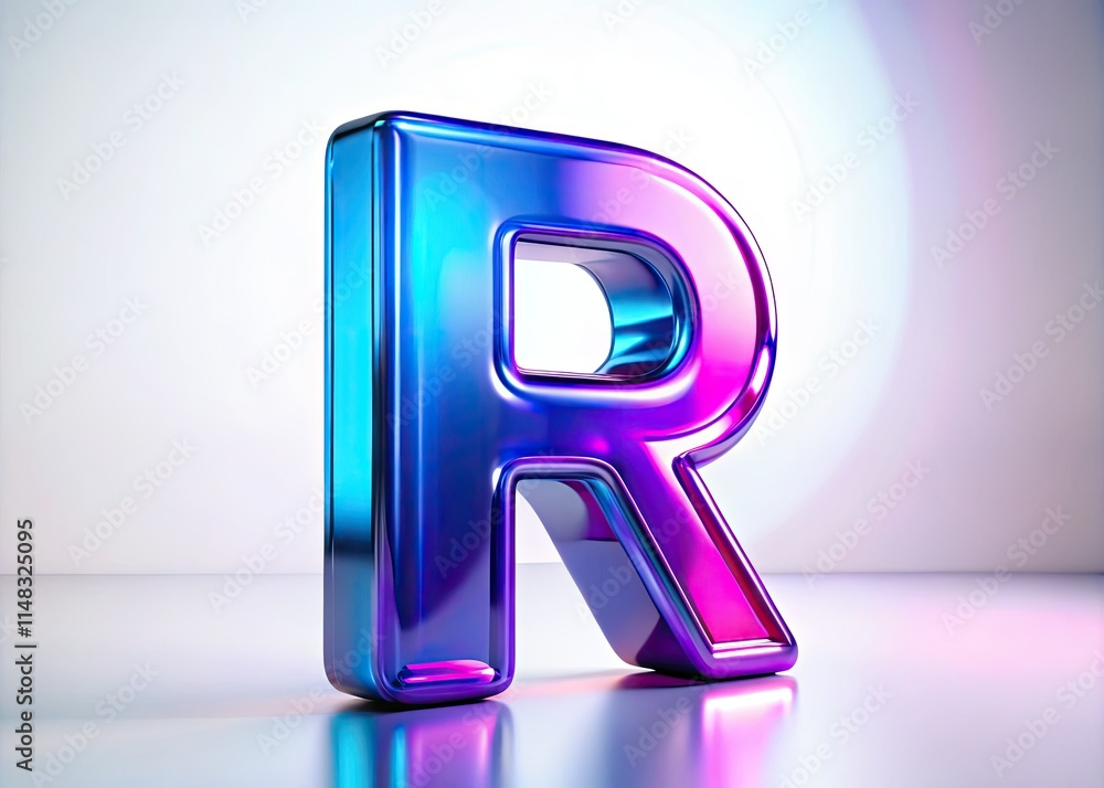 A vibrant, futuristic R, rendered in shimmering 3D, boasts a captivating blend of purple and blue. A vibrant, futuristic R, rendered in shimmering 3D, boasts a captivating blend of purple and blue.