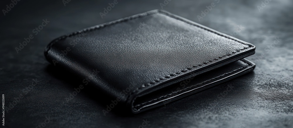 Black Leather Wallet on Dark Surface. Black Leather Wallet on Dark Surface.