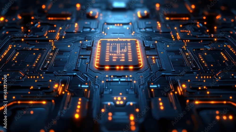 A close-up view of a circuit board with glowing components, illustrating technology's complexity. A close-up view of a circuit board with glowing components, illustrating technology's complexity.