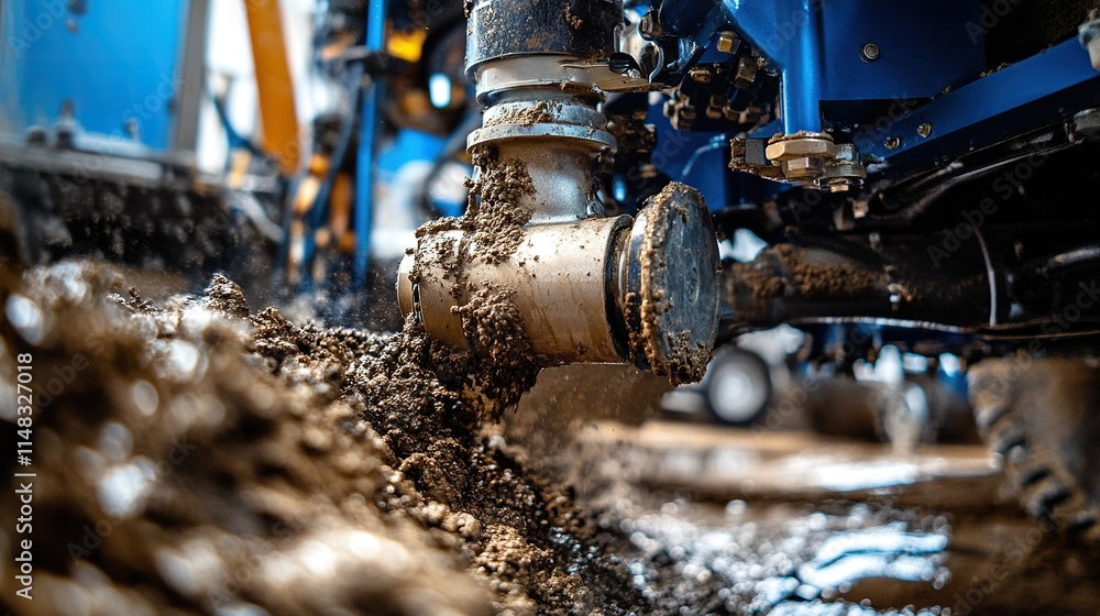 Close-up of muddy tractor planting seeds. Close-up of muddy tractor planting seeds.