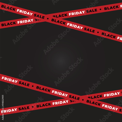Red ribbons for the Black Friday sale on a black background. Crossed ribbon with Black Friday sale lettering