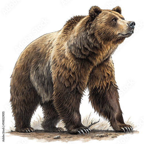 Majestic Grizzly Bear Vector Illustration Isolated on White Background