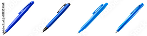 Set of blue pen isolated on transparent background