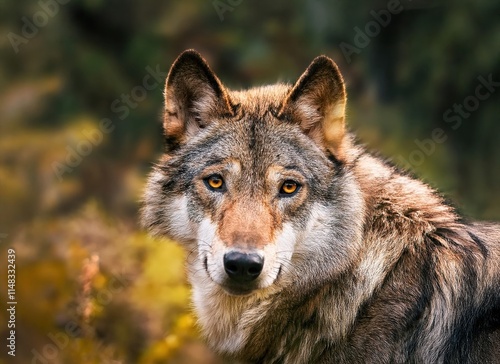 wolf in the forest, wolf looking at camera