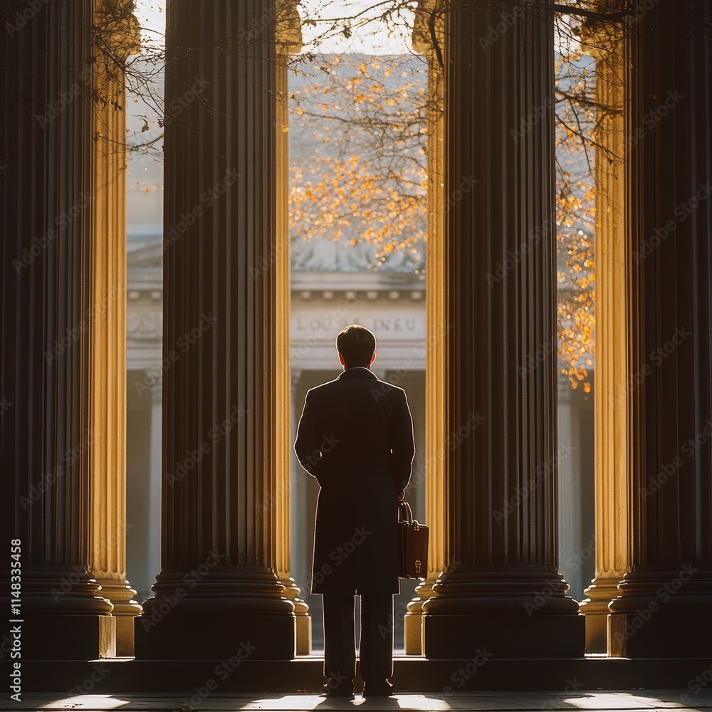 Silhouette of a Lawyer Holding a Briefcase Standing Confidently