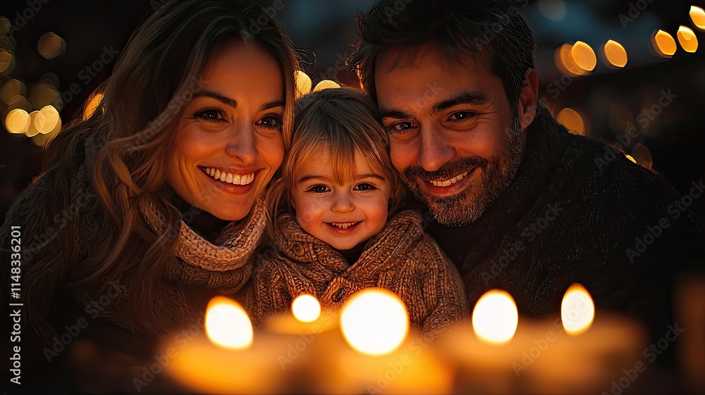 A joyful family portrait with candles, capturing warmth and togetherness in a festive setting. A joyful family portrait with candles, capturing warmth and togetherness in a festive setting.