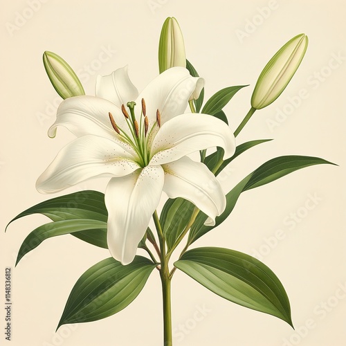 Delicate white lily blooming in nature botanical illustration serene environment close-up view for floral lovers