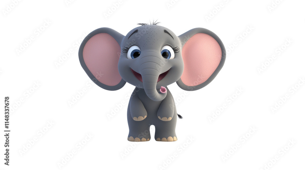 Cute cartoon elephant character with big ears and friendly smile Cute cartoon elephant character with big ears and friendly smile