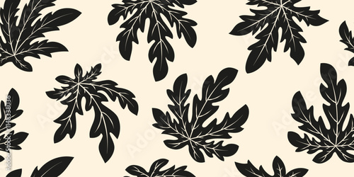 Hand drawn papaya leaves seamless pattern, exotic tropical pattern design for fabric, wrapping, decoration, wall art and background.