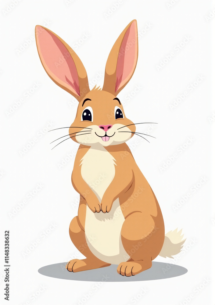 Obraz premium Cute Rabbit Standing on Hind Legs, 2D Vector Animal Illustration on White Background 