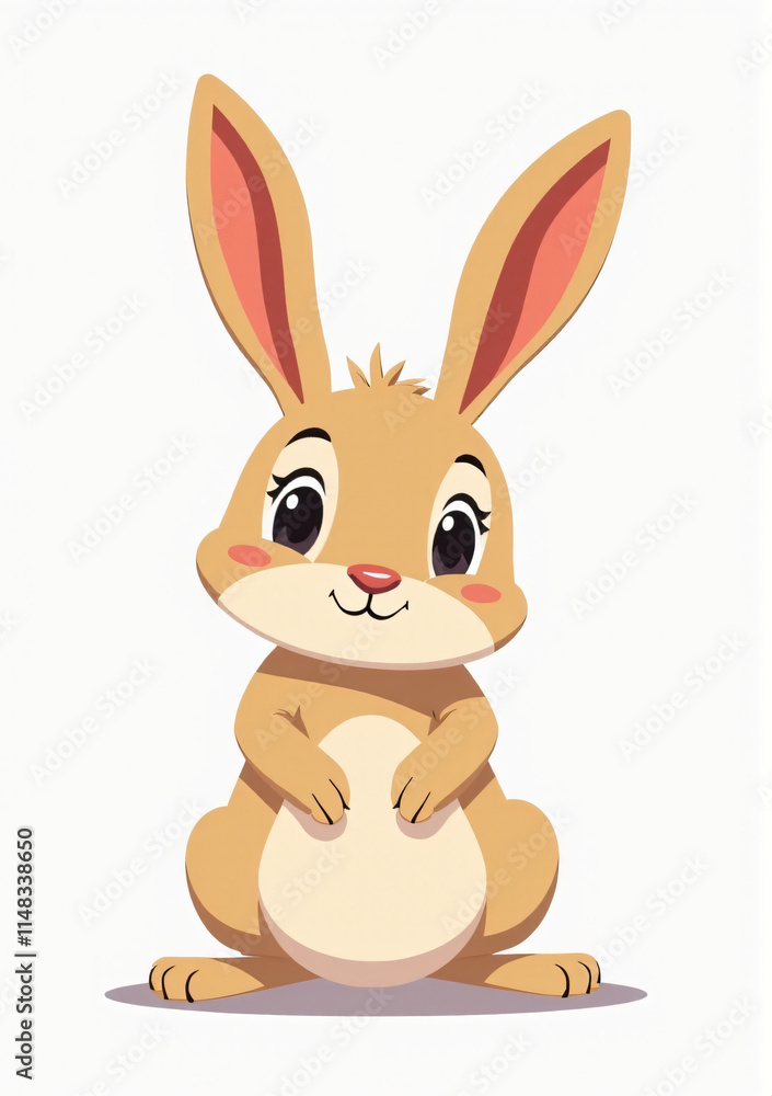 Fototapeta premium Cute Rabbit Standing on Hind Legs, 2D Vector Animal Illustration on White Background 