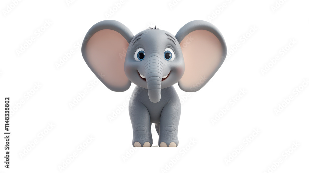 Cute Cartoon Elephant Character with Big Ears and Happy Expression Cute Cartoon Elephant Character with Big Ears and Happy Expression