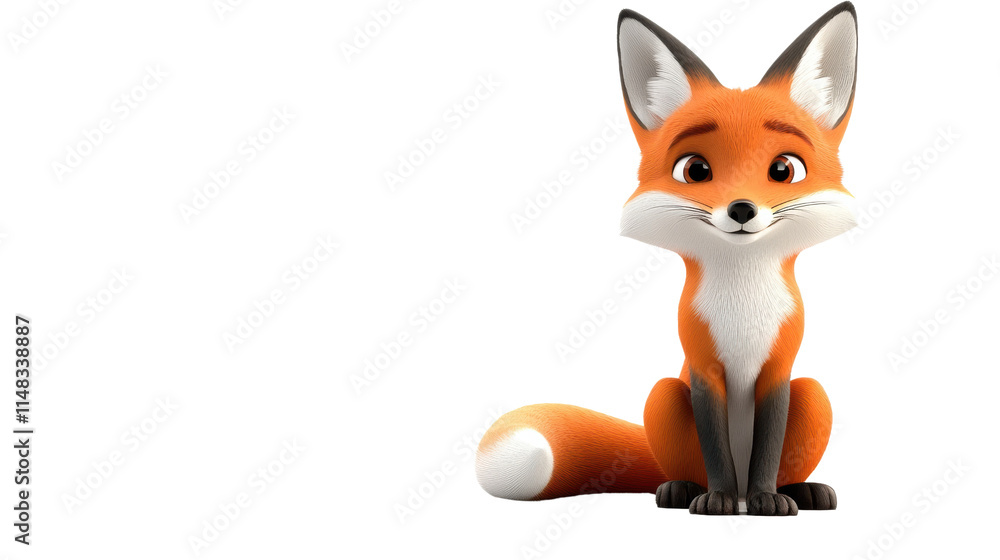 Cute Cartoon Fox Character Sitting with a Friendly Expression Cute Cartoon Fox Character Sitting with a Friendly Expression