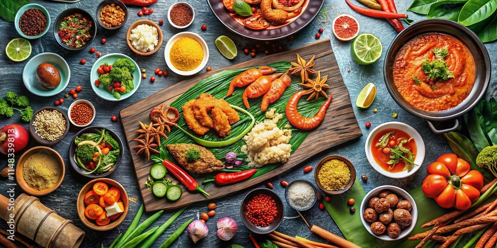 Fototapeta premium Singapore Food Map: Delicious Dishes & Culinary Delights - A Vibrant Photographic Journey