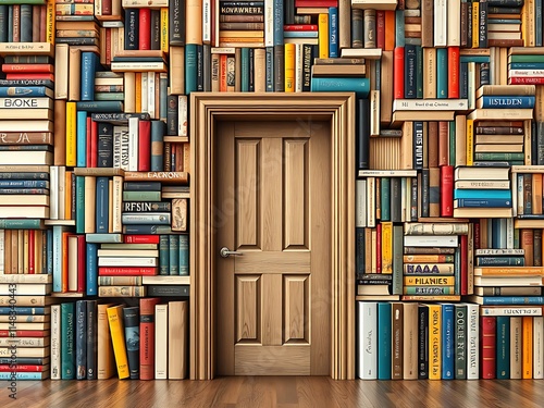 Doorway to Literary Worlds: A 3D Render of a Book-Lined Library AI Generated photo