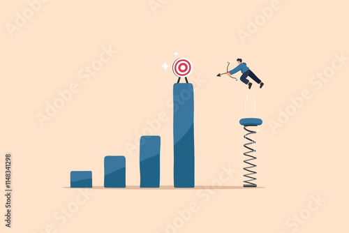 Jumping Towards Success. Hitting the Target. Vector Illustration