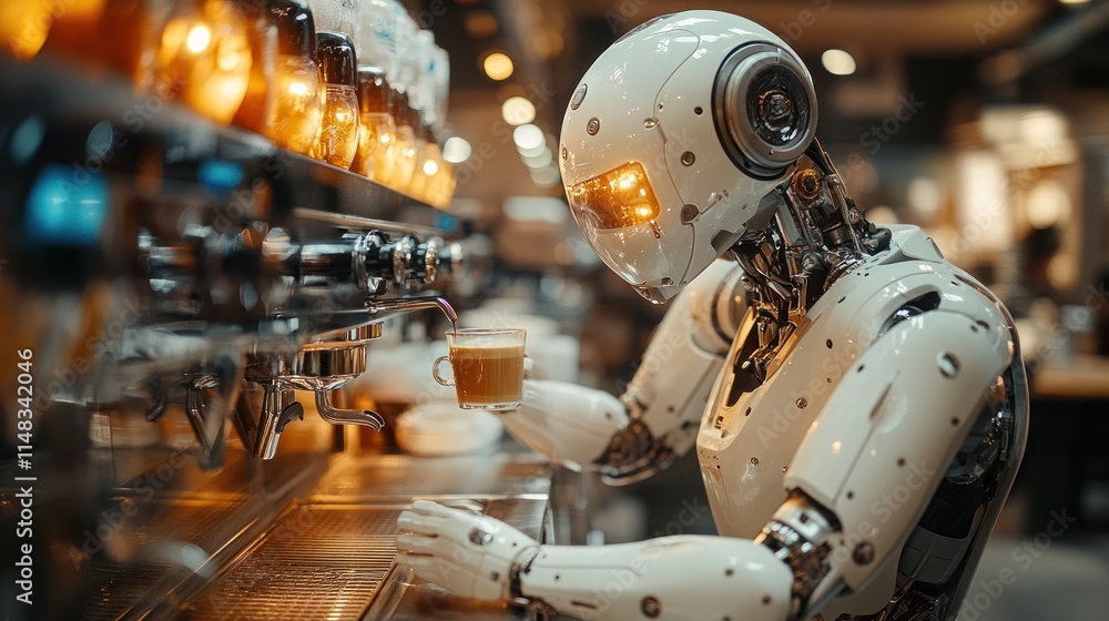 Fototapeta premium A robot preparing a coffee drink at a modern caf?.