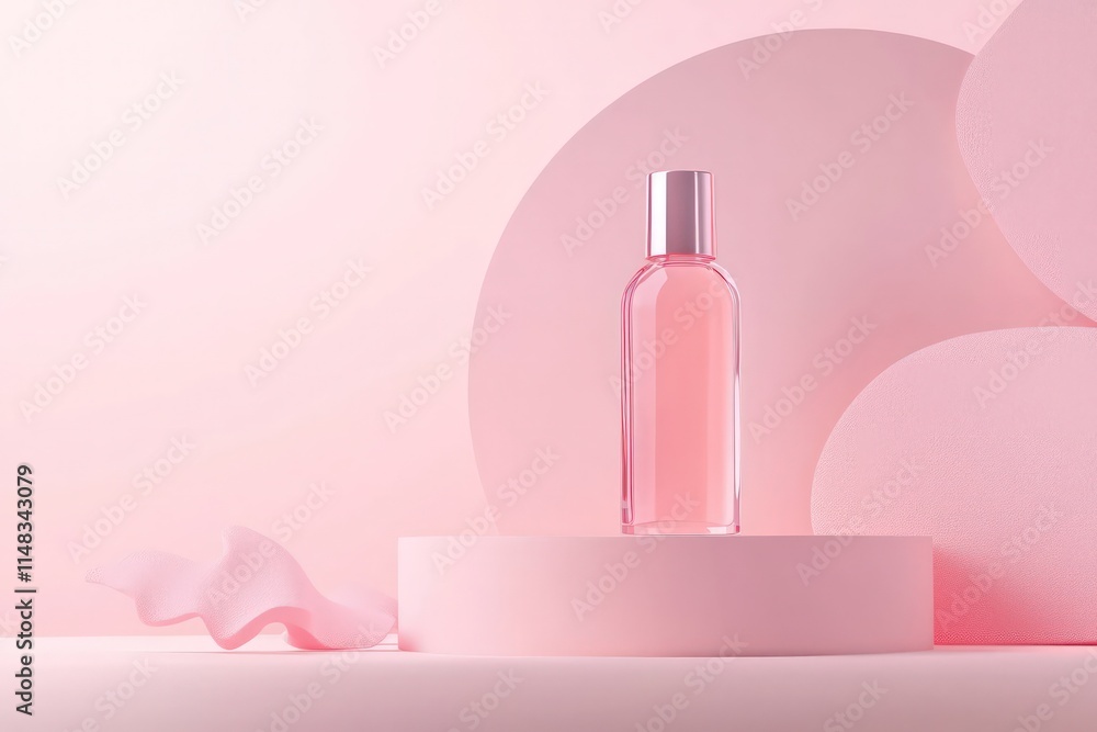 Elegant cosmetic bottle podium on pink background for product presentation Elegant cosmetic bottle podium on pink background for product presentation
