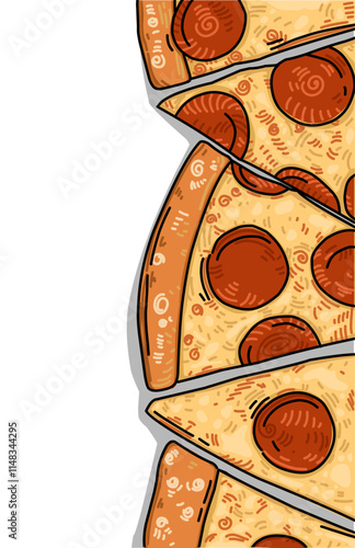 Delicious pepperoni Pizza slice cartoon on white background