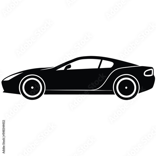 Racing car side view silhouette on white
