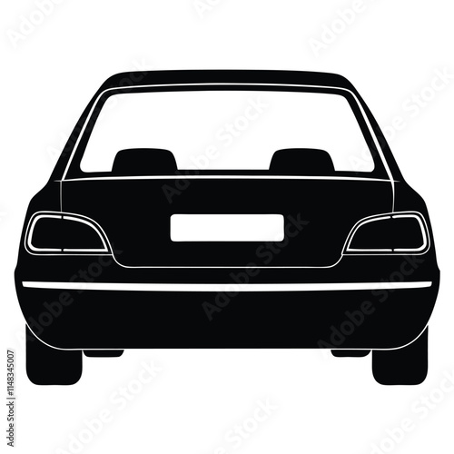 Sedan back view silhouette on white background