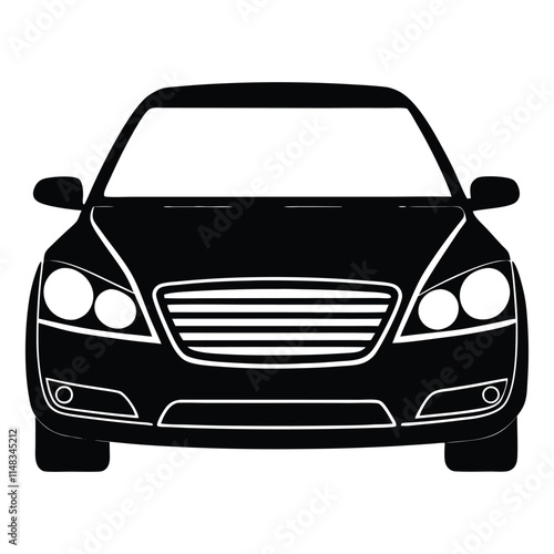 Sedan front view silhouette on white background