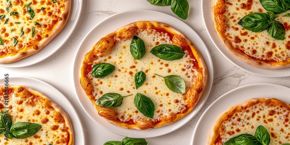 Delicious homemade pizza with fresh basil kitchen table food photography bright lighting aesthetic appeal Delicious homemade pizza with fresh basil kitchen table food photography bright lighting aesthetic appeal