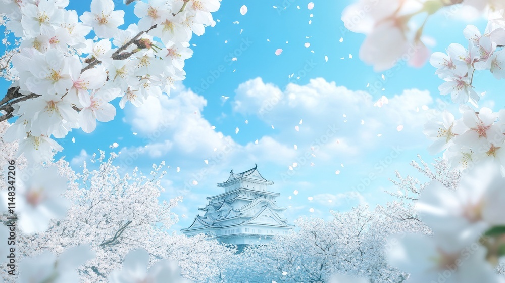 Serene Springtime at Himeji Castle: Cherry Blossoms in Full Bloom Serene Springtime at Himeji Castle: Cherry Blossoms in Full Bloom
