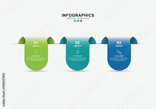 Modern business infographic template with marketing icons and 3 options or steps.
