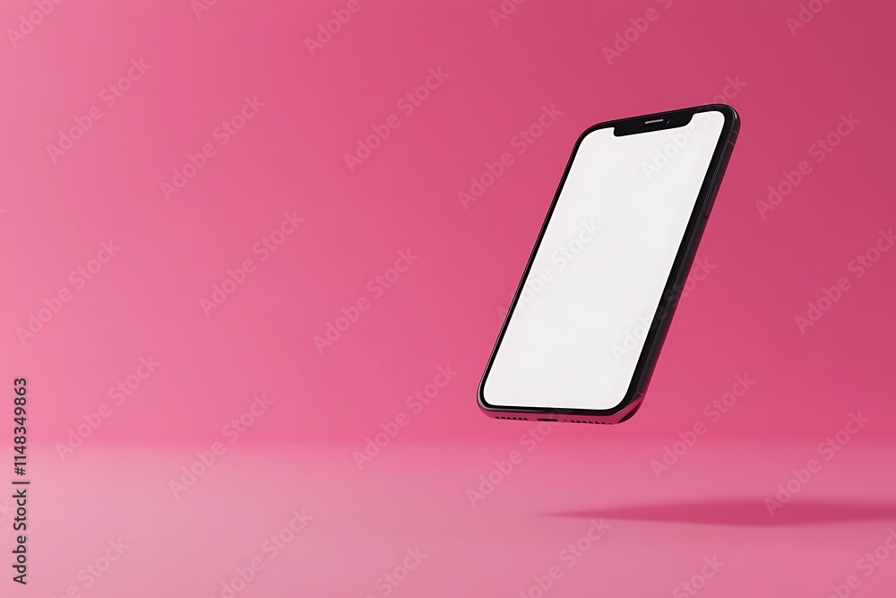 Smartphone incline view with pink gradient background. Mockup template. 3D Rendering. Smartphone incline view with pink gradient background. Mockup template. 3D Rendering.