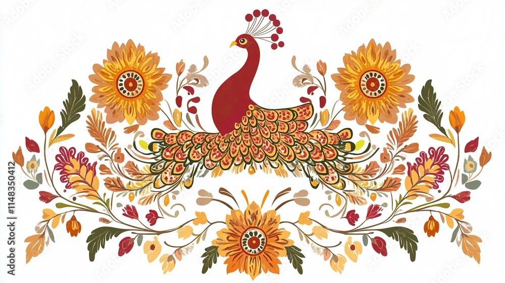 Naklejka premium Pink Floral Vector Design Seamless Pattern with Leaves and Birds for Summer Spring Wallpaper and Card Decoration