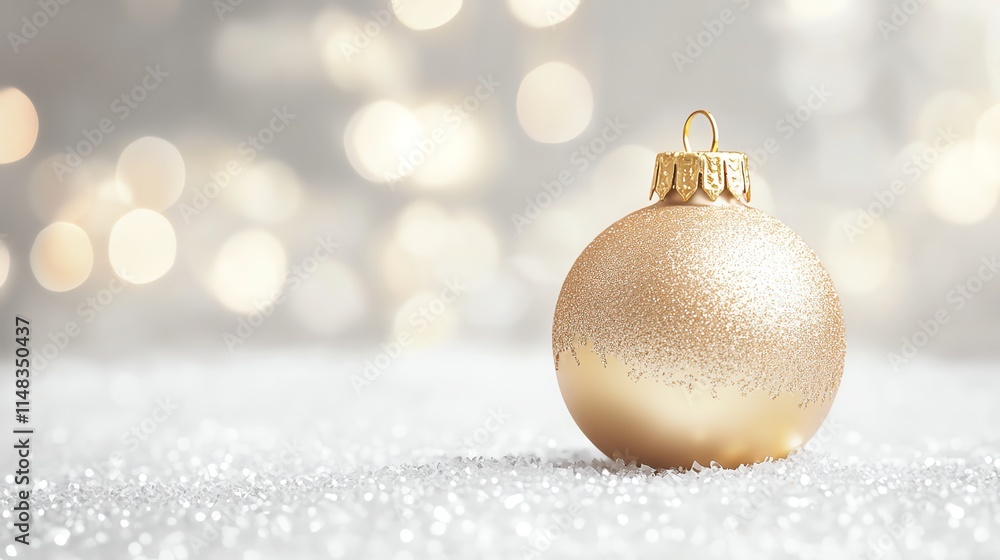 Golden Christmas Ornament with Sparkling Background and Bokeh Lights Golden Christmas Ornament with Sparkling Background and Bokeh Lights