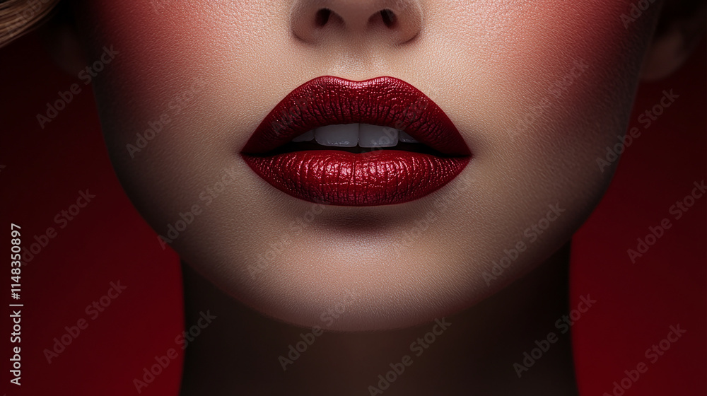 Obraz premium Women's defined lips on a solid background.