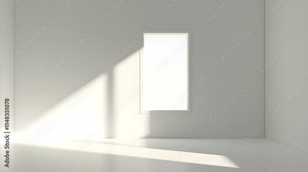 Minimalist interior with a window casting light and shadows. Minimalist interior with a window casting light and shadows.