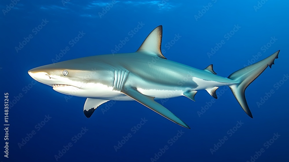 Obraz premium Grey shark swimming in ocean.